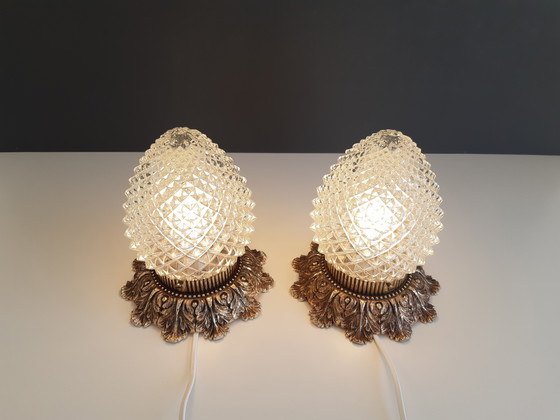 Image 1 of Set di 2 lampade da soffitto Hollywood Regency di Massive, Glass Pinecone Ceiling Lamps