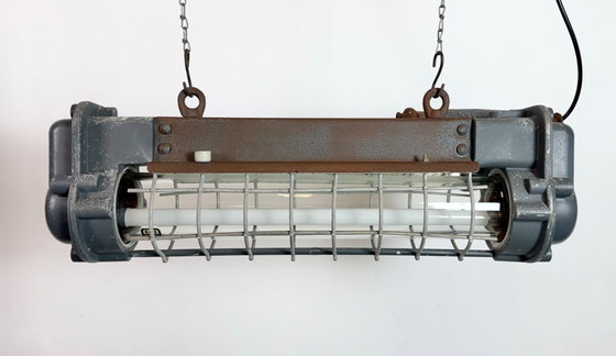Image 1 of Grijze industriële hanglamp met buisconstructie van Elektrosvit, jaren 70.