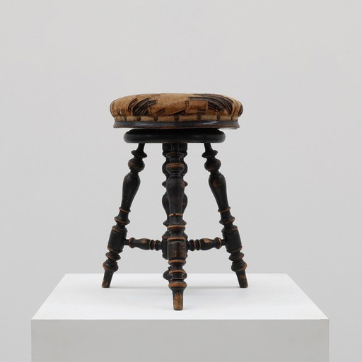 Verstellbarer Art-Deco-Klavierhocker mit Originalpolsterung, Frankreich 1920er Jahre