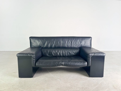 Original Knoll Brigadier two-seater leather black Cini Boeri 1980