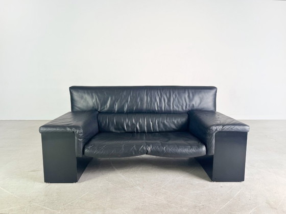 Image 1 of Original Knoll Brigadier two-seater leather black Cini Boeri 1980