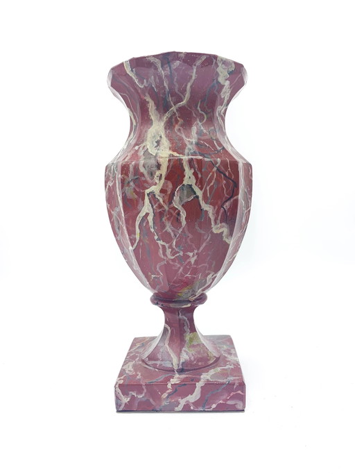 Rosa gestreifte Kunstmarmor-Keramikvase aus den 1940er Jahren