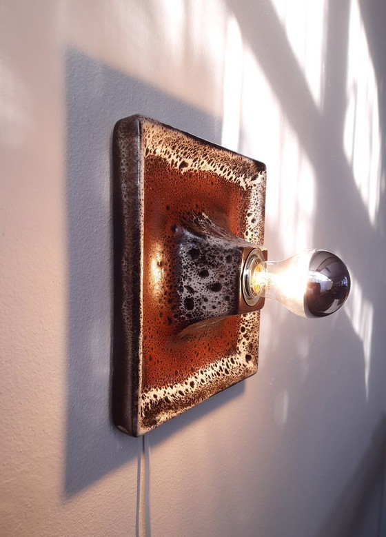 Image 1 of 1 of 5 Ceramic earthenware vintage wall lamps in brown tones, West Germany fat lava style, ceramic wall lamp, space age la