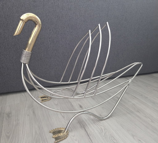Revistero vintage “Swan” | Maison Jansen, década de 1970 – tijdschriftenrek, Brass, Chrome (photo 2 of 15)