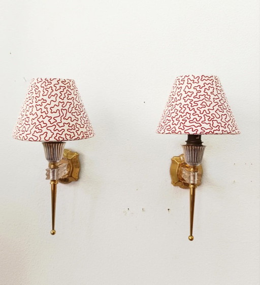2x plexiglazen wandlampen in Hollywood Regency-stijl