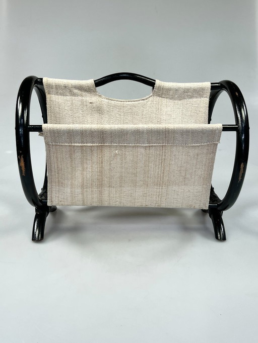Vintage Round Lectern / Magazine Rack, Black Rattan, 1970's