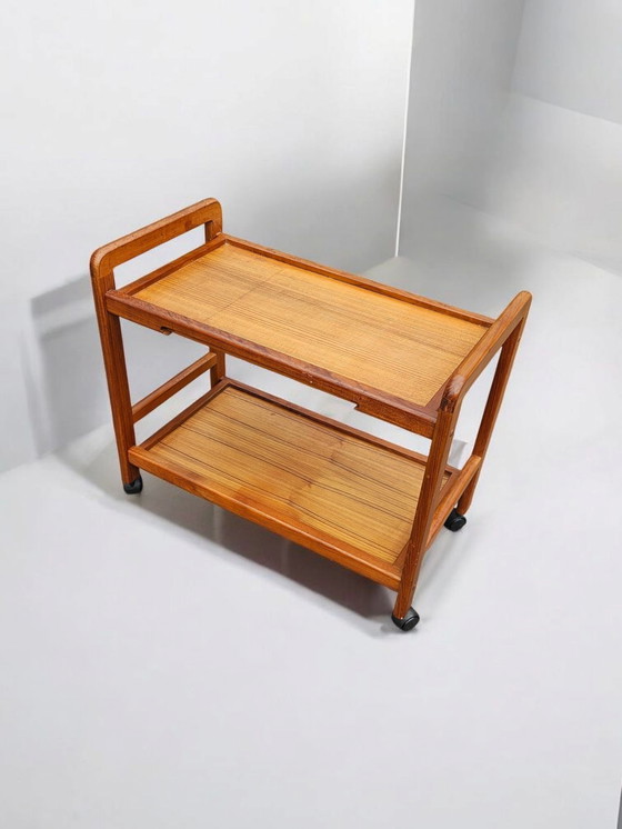 Image 1 of Mid - Century Danish teak side trolley bar trolley serving trolley with removable tray 1960s