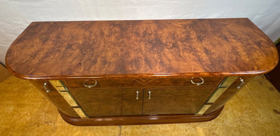 Image 1 of Vintage 1980s Hollywood Regency Italian Sideboard – Walnut Effect & Mirrored Details  