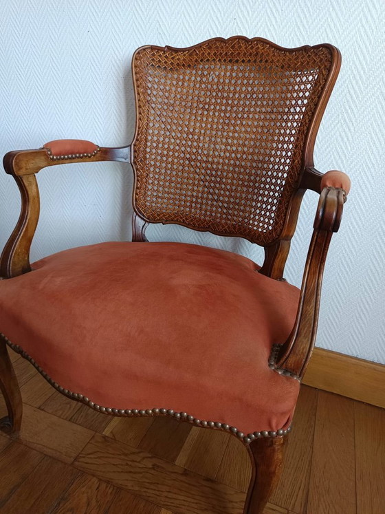 Louis XV terracotta and caning Armchair – Wood (photo 4 of 7)