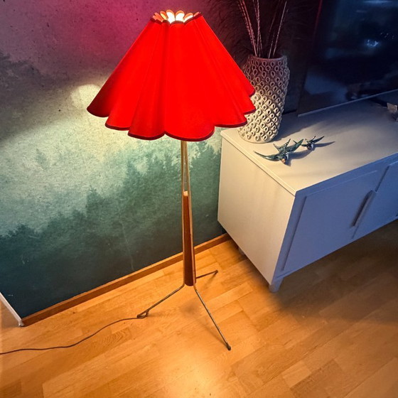 Image 1 of Scandinavian Mid-Century Floor Lamp in Teak and Brass with Original Shade