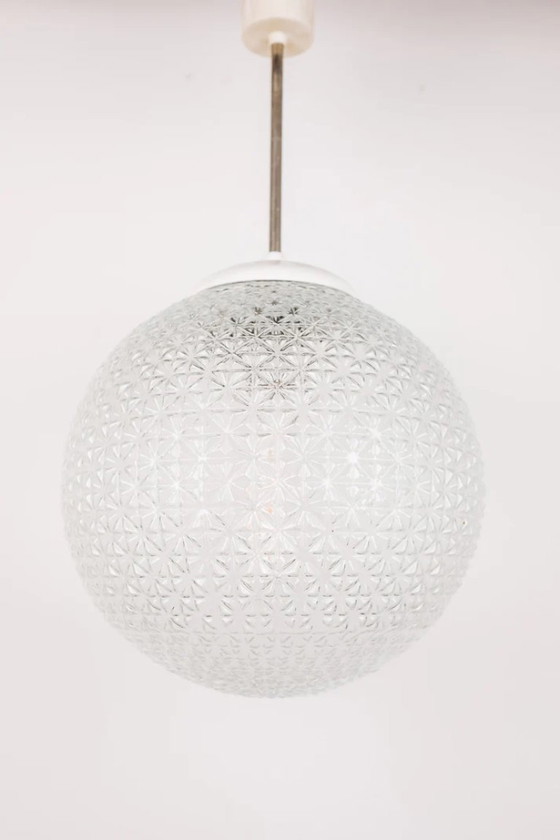 Image 1 of Vintage Mid Century Modern round glass pendant lamp
