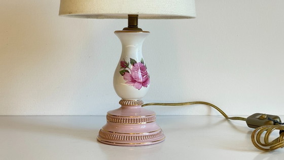 Image 1 of Ceramic Lamp, Italy, Roses and Gold