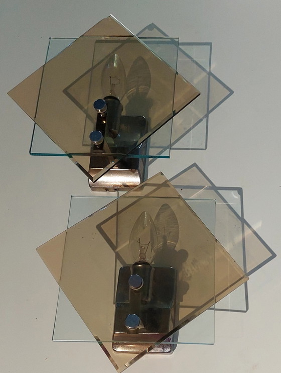 Coppia di lampade da parete Fontana Arte degli anni '70 – Applique, Glass, Metal (photo 7 of 8)