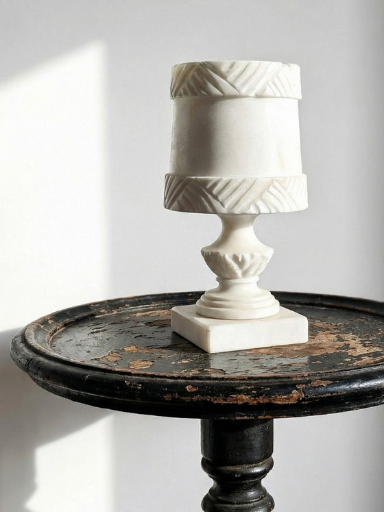 Image 1 of Night light lamp in carved white alabaster, classical style, circa 1950-1970