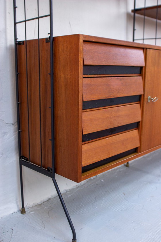 Image 1 of Vintage teak string shelf sideboard highboard 60s
