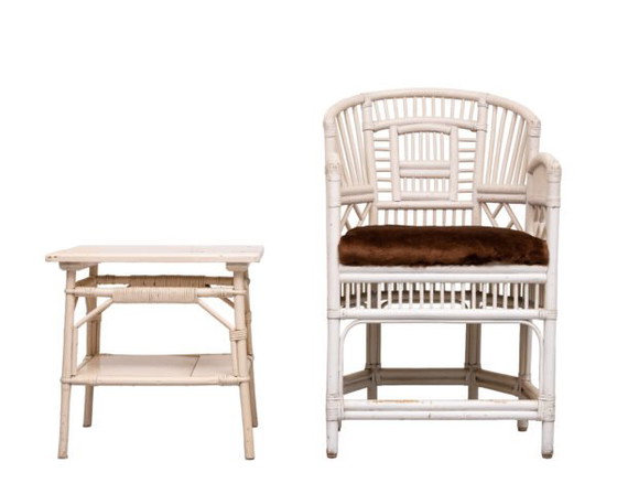 Set vintage Chippendale Brighton Pavilion rattan chair and table 1960s – Armchairs (photo 29 of 40)