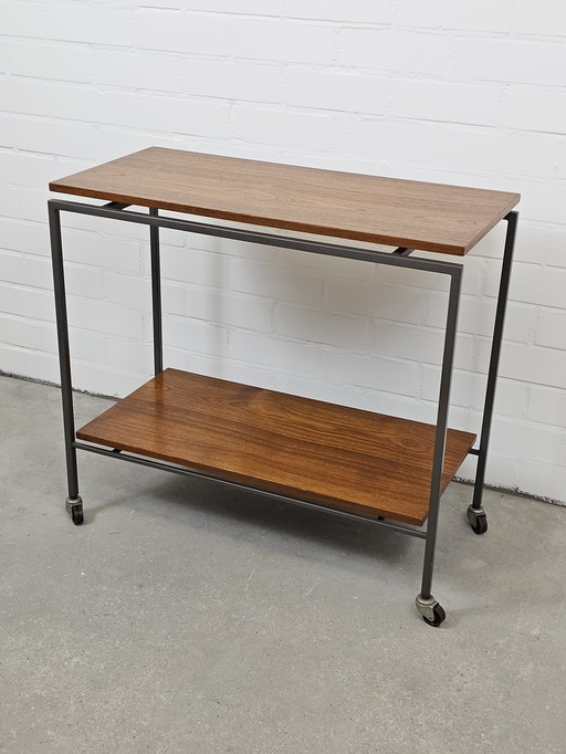 Vintage Mobiele Bijzettafel Trolley Teakfineer Stiemsma