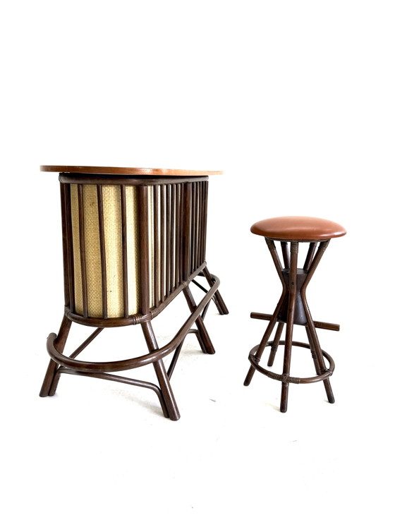 Mobile bar vintage in manou e rattan, Danimarca anni '60 – Sgabelli da bar, Copper (photo 3 of 14)