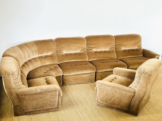 Image 1 of Modular Sofas and Vintage Velvet Armchair, 1960s, Set of 6