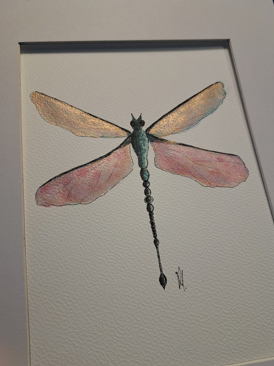 Image 1 of Watercolor painting Dragonfly, original in frame