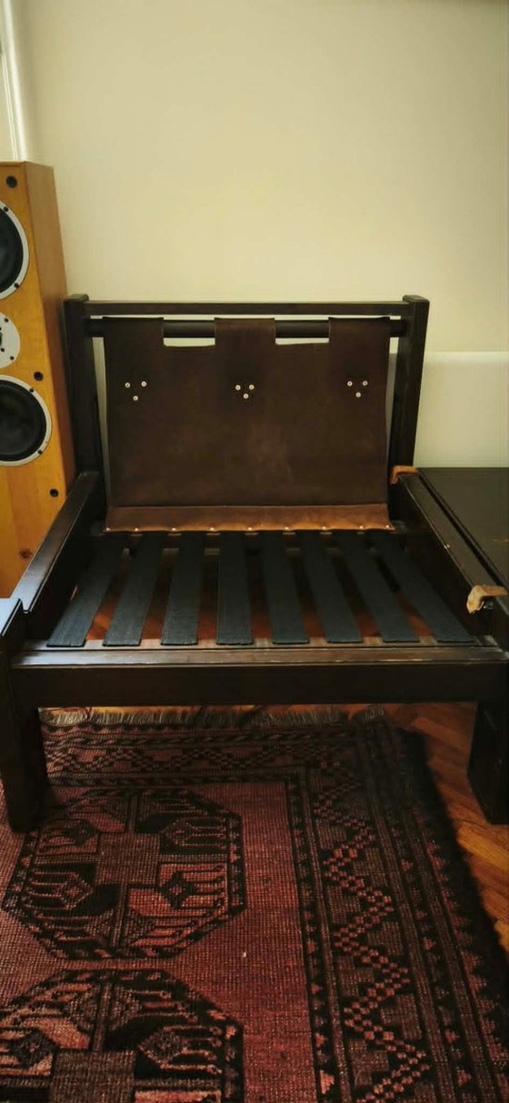 Image 1 of Zeldzame modulaire brutalistische leren zitset, toegeschreven aan Carl Straub, Duitsland, jaren 70 – 8-delig