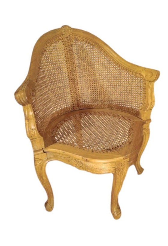 Cane office chair with central leg (also called a "couillard" chair), 89x68cm – Armchairs, Rattan, Wood (photo 10 of 10)