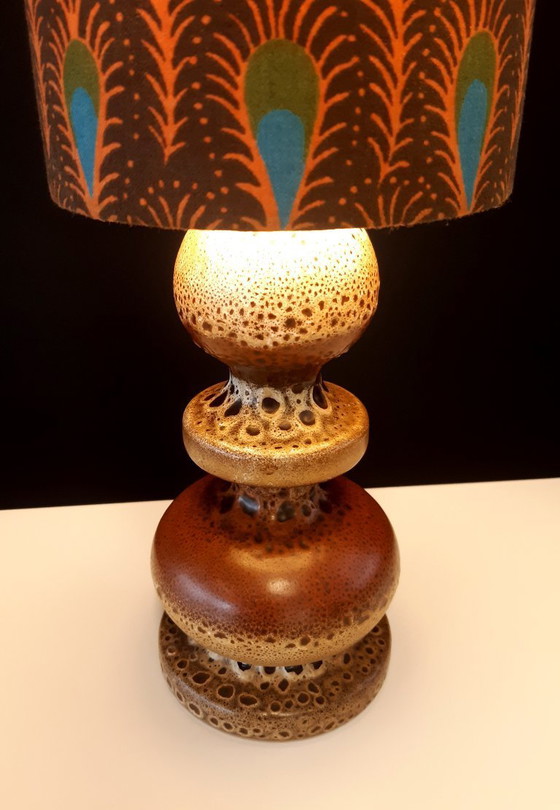 Image 1 of Unique Ceramic Vintage Herda Lampstand With Handmade Lampshade With Botanical Print