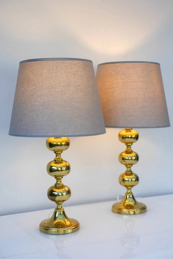 Image 1 of Scandinavian modern space age brass table lamps from Nafa, Sweden, 1970s, set of 2