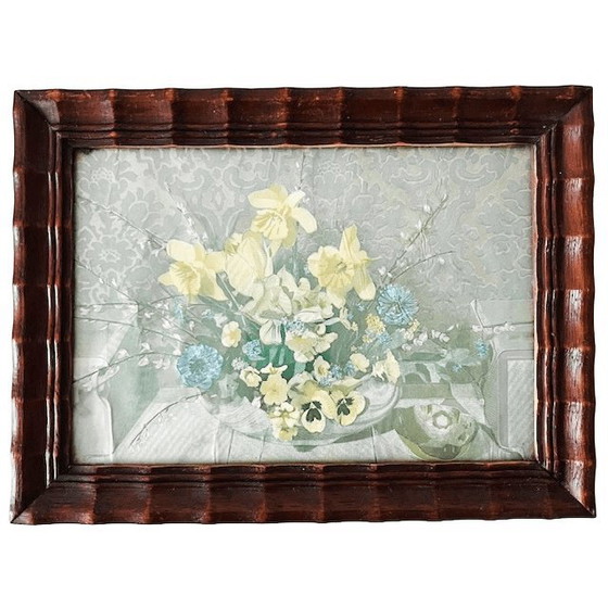 Image 1 of Antieke set foliedruk schilderijtjes ballet bloemen folieprint metaalets 1920's