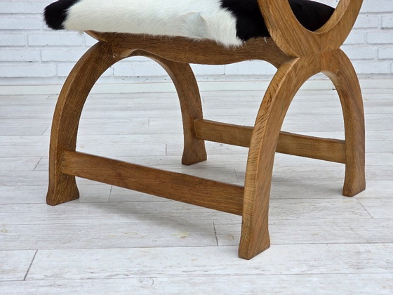 Image 1 of Poltrona danese con schienale alto, anni '60, vera pelle di mucca, legno di quercia, rivestita.