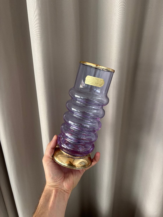 Vintage Italian Hand-Blown Amethyst Glass Vase With Brass Mounts – R. Frisina, Reggio Calabria (photo 8 of 12)