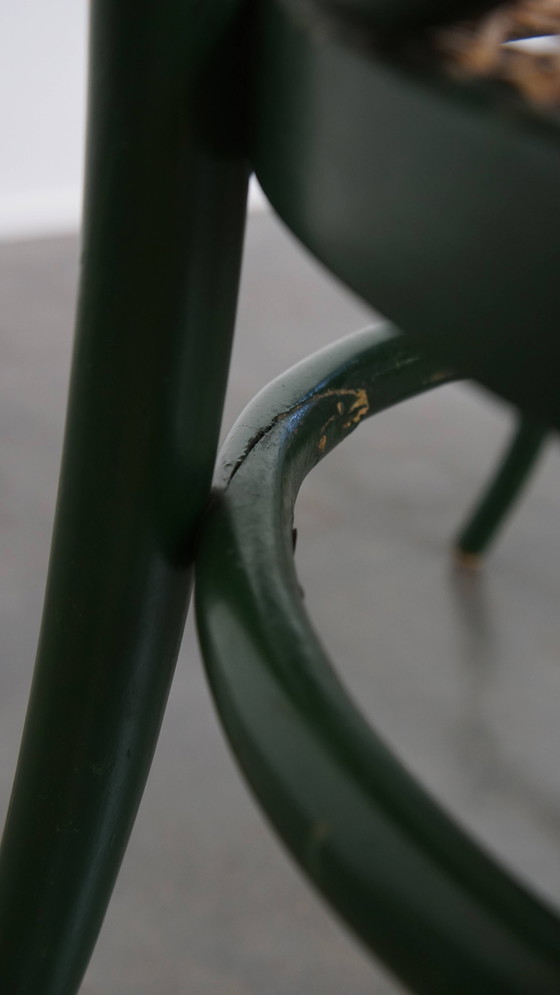Image 1 of 2 X Green Vintage Bistro Chair With A Matt Wicker Seat