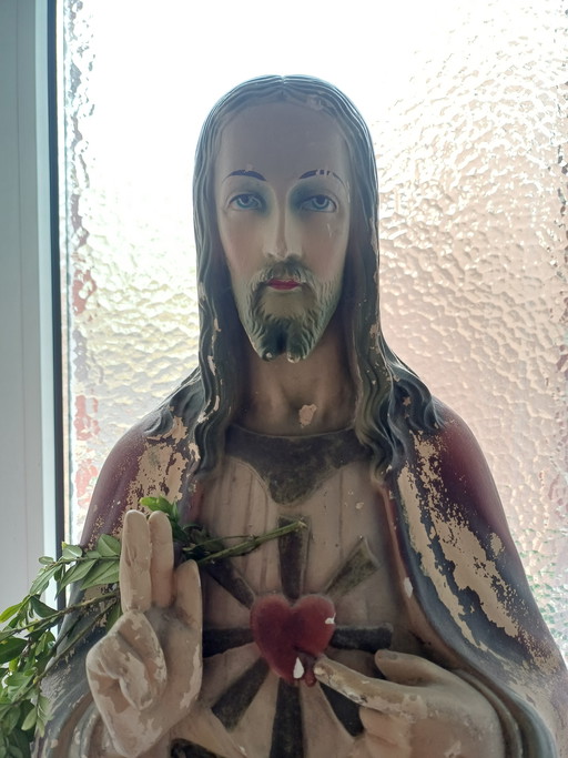 Jesus Sacred Heart statue patina