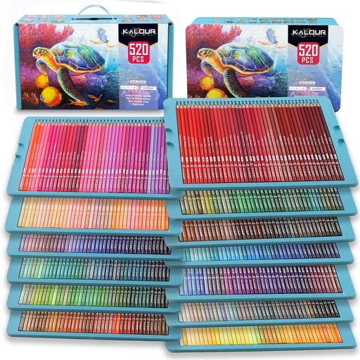 KALOUR Pro Crayons de Couleur, Ensemble de 520 Couleurs, Mine Douce pour Artistes avec des Couleurs Vibrantes, Idéal pour le Des