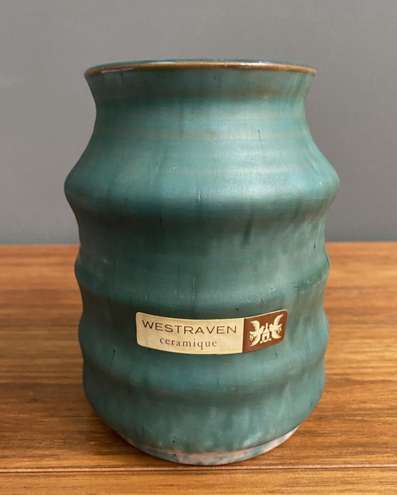 Image 1 of Westraven ceramique Utrecht blue vase 1970s