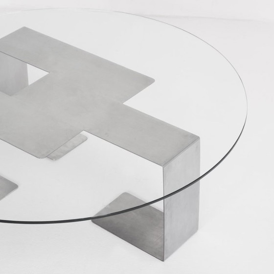 Vintage coffee table. Designed by Jean-Pierre Mesmin for Bioject. Mexico, 1970s., Glass, Metal, Transparent (photo 6 of 12)
