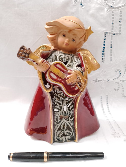 Ceramic angel musician candle holder