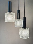 Vintage Cascade lamp, drie hangers, 1970 space age chroomglas