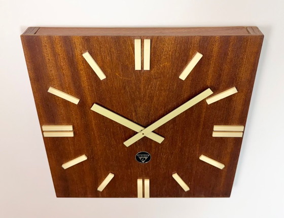Image 1 of Vintage Brown Wooden Wall Clock from Pragotron, 1980s