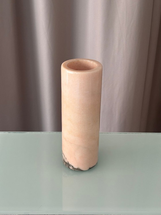 Vintage Pink Marble Cylinder Vase – Stone (photo 3 of 9)