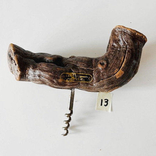 Antiker französischer Laurent Siret Korkenzieher, 13 Wurzeln, Holzrebe, 1920er Jahre