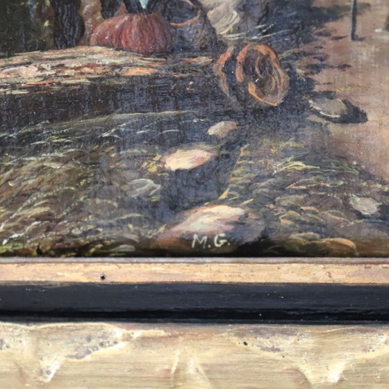 Image 1 of Paisaje con castillo, óleo sobre lienzo, firmado M.G., Italia, siglo XVIII.