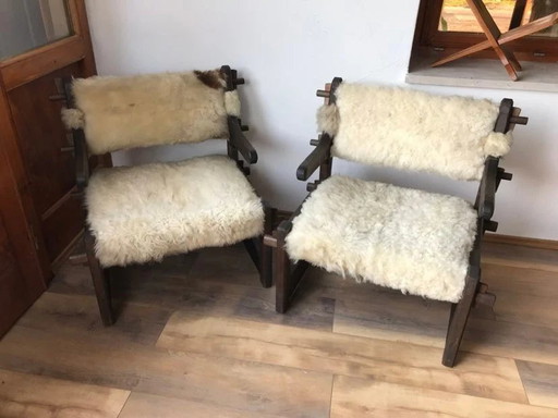 Mid Century Sessel aus Lammwolle, 2er-Set von Szedleczky