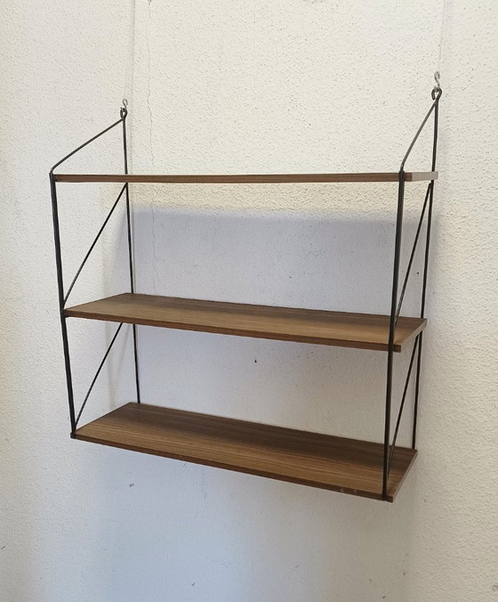 Vintage wandrek met drie planken – Wandkast, Metal, Wood (photo 2 of 9)