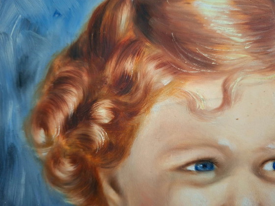 Image 1 of Dipinto ad olio su tavola, firmato, con ritratto di una ragazza dai capelli rossi – Decorazione d'epoca 1940-1950