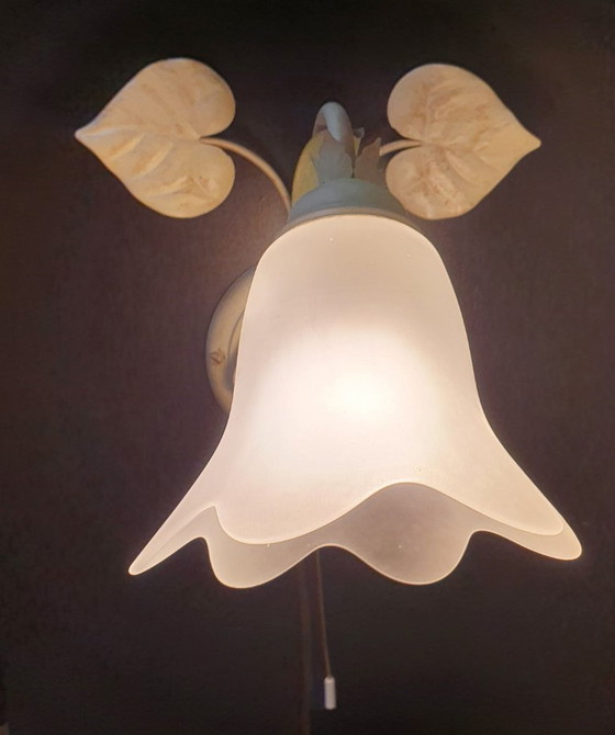 Image 1 of Vintage Italian wall lamp - Floral - Voghera - glass shade