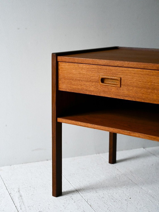 Image 1 of Vintage Scandinavian Teak Nightstand with Geometric Contrast