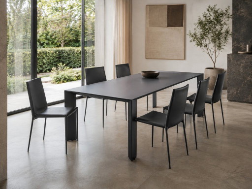 B&B Italia Alma von Roberto Barbieri – Set aus 6 Stühlen + Esstisch – eetkamerstoelen, Glass, Leather