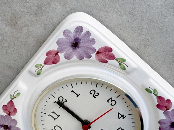 1x Cheerful Vintage Ceramic Wall Clock With Flowers – Glass (photo 2 of 5)