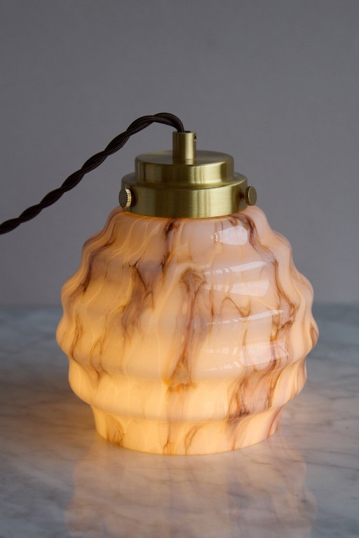 Art Deco roze marmeren draagbare lamp